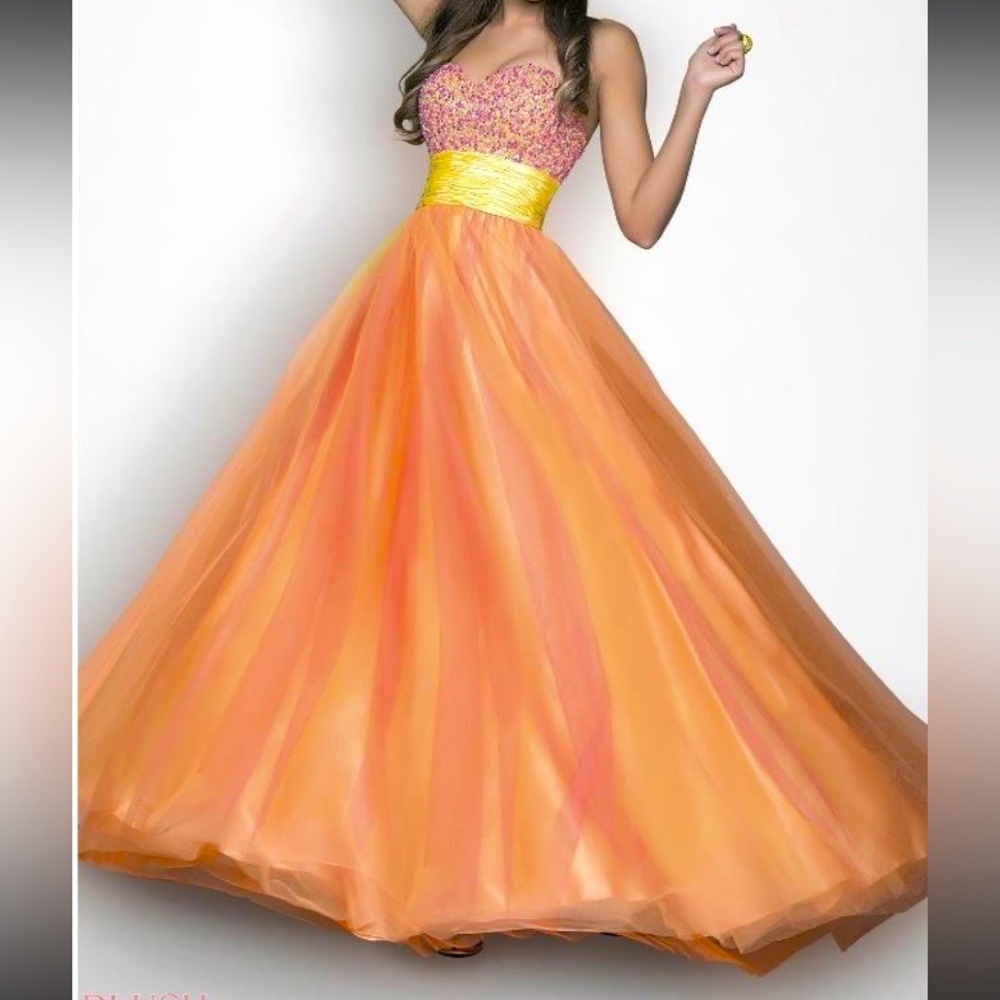 Prom dress size 0 yellow pink orange beaded ball gown